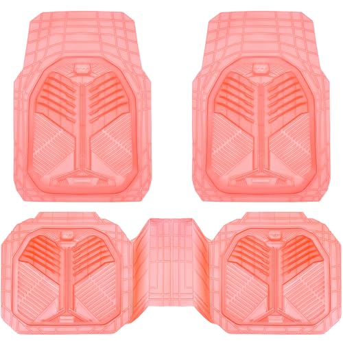 CAR PASS Heavy Duty Rubber Car Mats, Deep-Dish All Weather Car Floor Mats Girly for Women, Universal Trim-to-Fit for SUVs Trucks Sedans, Waterproof Anti-Slip, 3 Pieces Transparent Pink - color: Pink
