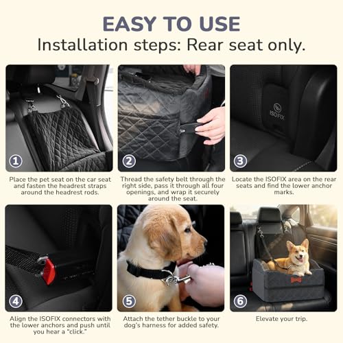 Dog Car Seat for Small Medium Dogs, 6" Elevated Booster Seat with ISOFIX Safety Fixation, Washable Cover & High Density Memory Foam, Portable for Car Front/Rear/Trunk Home Outdoor Use (Charcoal Gray) - color: Charcoal Gray, size: Small