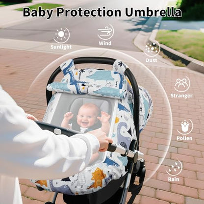 Elstey Car Seat Cover Baby, Minky Dot Carseat Covers Baby Boys Girls, Lightweight Infant Car Seat Cover Canopy with 2 Layers Breathable Mesh Windows, Stroller Carrier for Babies Newborn Essentials - color: Blue Dinosaur