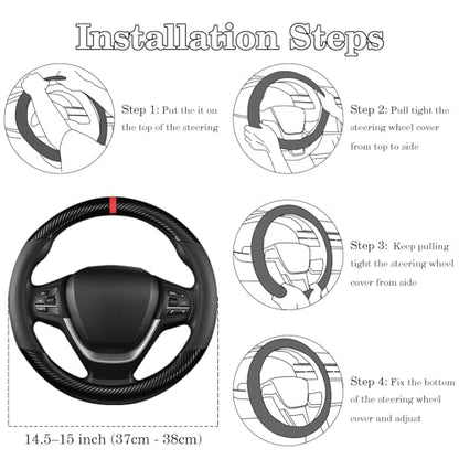 Black Carbon Fiber Leather Steering Wheel Cover, Microfiber Leather, Anti-Slip, Breathable, Universal Fit for 14.5–15 in Steering Wheel Cover for Men Women - color: Splicing Carbon Fiber - Black