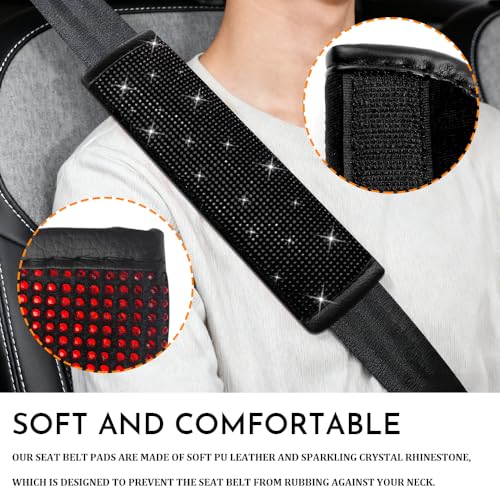 2PCS Bling Seat Belt Covers, Seat Belt Cover Pad, Car Seatbelt Shoulder Pads with Rhinestone, Auto Accessories Comfortable Automotive Neck Shoulder Mat Cushion for Car Truck SUV (Black) - color: Black