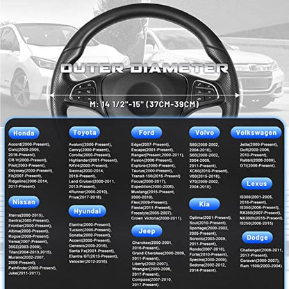 SEG Direct Car Steering Wheel Cover Universal Standard Size 14.5-15 inch, Black and Blue Microfiber Leather - color: Black and Blue, size: Standard size[14 1/2''-15'']