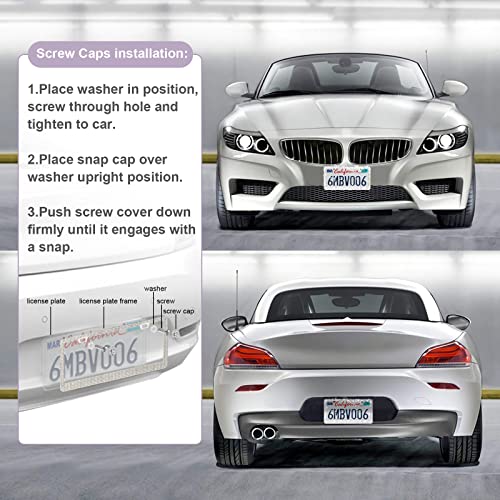 QUANQIUFEI 2 Pack Bling License Plate Frames for Women, Sparkly Rhinestone Diamond Car Accessories with Glitter Crystal Caps (White) - color: White