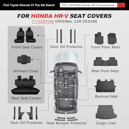 TTX LIGHTING Car Seat Covers for Honda HR-V 2016-2022,Custom Fit Seat Covers for HR-V 5 Seats Waterproof Full Set Breathable Faux Leather Custom Fit Car Protector Cushion Accessories - size: 10.HR-V 2016-2022 5 Seat Full Set