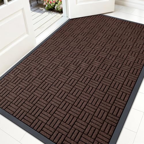 OLANLY Front Door Mat Outside Entrance 59x34, Absorbent, Heavy Duty Sturdy Natural Rubber Doormat Indoor Outdoor, Stain and Fade Resistant, Non-Slip Backing Low Profile Floor Mat for Entryway, Brown - color: Brown, size: 59" X 34"