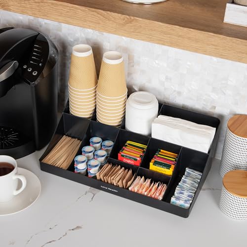 Mind Reader Cup and Condiment Station, Countertop Organizer, Coffee Bar, Kitchen, Stirrers, 17.875"L x 9.5"W x 6.625"H, Black - color: Black