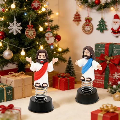 Yelakey Dashboard Jesus Dancer Blue Jesus Bobblehead with Open Arms Smile face Car Accessory with Sticky Pad for Christian Drivers Religious Believers Home Decoration - style: 1 Blue