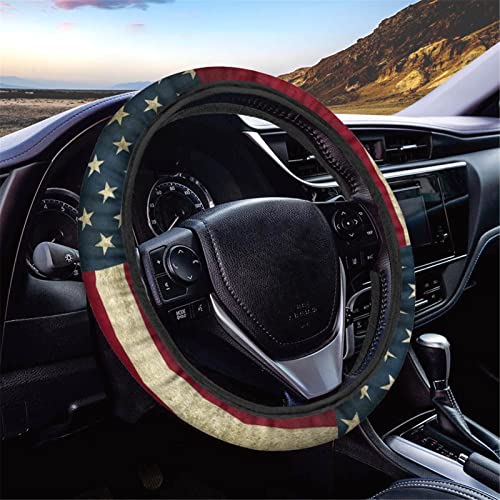 AFPANQZ America Flag Deisgn Car Steering Wheel Covers Non-Slip Universal 14 to 15 inch Fit Almost Cars Steering Wheel Cover Elastic Protection Sweat Absorption Automotive Decor - color: America Flag