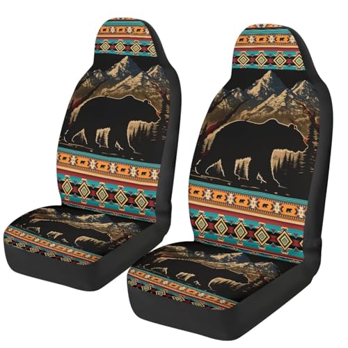 Brown Bear Car Seat Covers for Front Seat Breathable Car Seat Cover Protection Interior Accessories Easy to Install and Clean Universal for Cars SUV - color: Aztec Bear