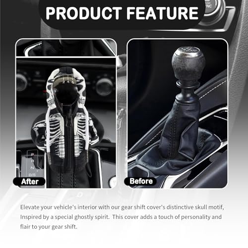 Salior Car Gear Shift Cover for Skull Style,Funny Gear Shift Hoodie Car Interior Accessories with Zip,Cool Car Accessories Interior Shift Knob Hoodie Fit Most Auto Trucks