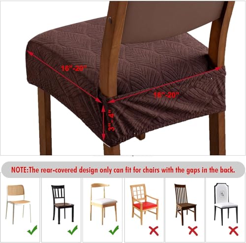 Removable Washable Dining Chair Seat Covers Set of 2,Stretch Jacquard Chair Seat Cushion Protector Slipcovers, Rear Covers - color: Chocolate, size: 2PCS-Rear-covered