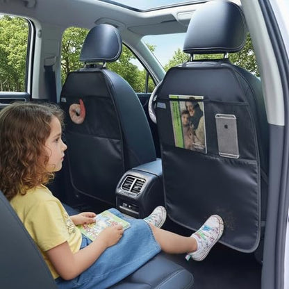 Viaviat Car Seat Protector Large Kick Mat 2 Pack Durable Water Resistant Auto Seat Back Covers with 2 Mesh Pockets Protection Against Dust Mud Scratches (Black, 2-Pack) - color: black