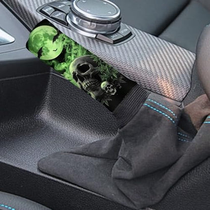 2Pcs Car Gear Shift Cover and Handbrake Covers Set, Skull Leaf Printed Non Slip Car Handbrake Cover, Soft Stretch Gear Shift Covers for Cars, Universal Fits for Most Cars SUV Truck Sedan - color: Green and Black - Skull Leaf