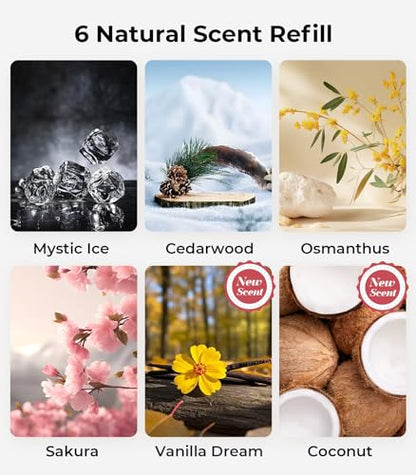 Hitolza Smart Car Air Fresheners, Ambient Light & Mist Fragrance, Auto On/Off Car Air Freshener Diffuser, Adjustable Intensity, Lasts 6 Months, Built-in Battery, Premium Scents Refill X2 - Mystic Ice