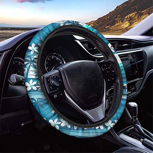 GLENLCWE Hawaiian Palm Tree Sea Flora Print Car Steering Wheel Cover Anti Slip Steering Wheel Protector Sweat Absorption,Universal 15 Inch - color: Palm Tree Sea Flora