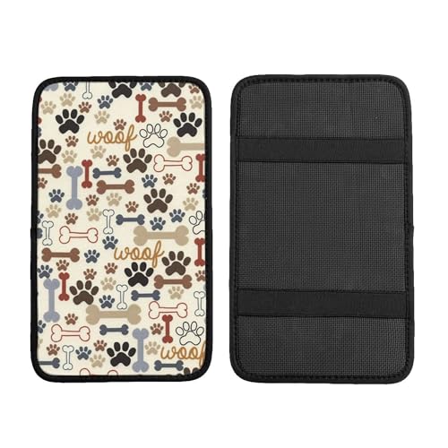 Animal Dog Paw Prints Bones Universal Auto Center Console Armrest Soft Pad Protector Cover Fit for Most Vehicle,SUV,Truck Car Accessories - color: Dog Paw Prints Bones