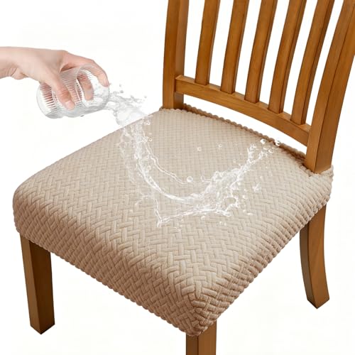 Dioxide Waterproof Seat Covers for Dining Room Chairs, Stretch Chair Covers Slipcover Protector Kitchen Chair Seat Covers for Hotel Banquet Party (Rear-Gapped,Sand, 2 PCS) - color: Waterproof-sand, size: set of 2