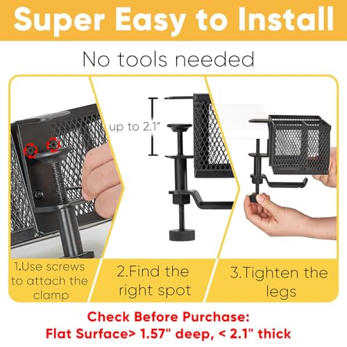 4 in 1 Metal Clip On Cup Holder Attachment for Gaming Desk or Table, Fits up to 40oz Cups, Sturdy and Easy to Clamp, Attachable Anti-Spill Cup Holder for Chair, Bedside, Bottles, Drinks - Black - color: Non - glossy Black