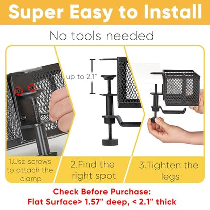 4 in 1 Metal Clip On Cup Holder Attachment for Gaming Desk or Table, Fits up to 40oz Cups, Sturdy and Easy to Clamp, Attachable Anti-Spill Cup Holder for Chair, Bedside, Bottles, Drinks - Black - color: Non - glossy Black