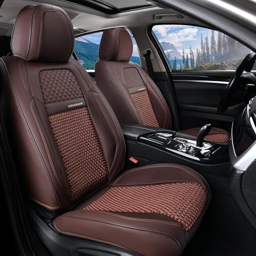 Coverado Leather Seat Cover Front, Universal Covers for Cars, Waterproof Luxury Leatherette Seat Cushions, Auto Car Seats Protectors, Driver Seat Cover Fit for Most Vehicles-Brown - color: Brown, size: FrontPair