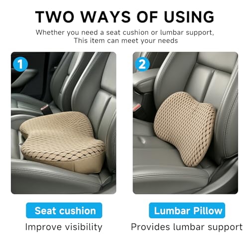 Livtribe Car Seat Cushion - Memory Foam Seat Pad for Sciatica & Lower Back Pain Relief - Driving Cushion with Breathable Mesh Cover - Road Trip Essentials for Drivers (3D Beige) - color: K-beige