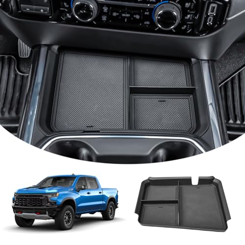 EDBETOS Front Center Console Organizer Tray for 2024 2025 2026 Chevy Silverado 2500HD/3500HD Console Compartment Cover Insert Hidden Organizer (Full Console w/Bucket Seats Only ! Not for Sierra!)