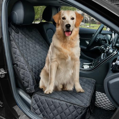 PETICON Waterproof Front Seat Car Cover, Full Protection Dog Car Seat Cover with Side Flaps, Nonslip Scratchproof Front Seat Cover Fits for Cars, Trucks, SUVs, Jeep - color: black