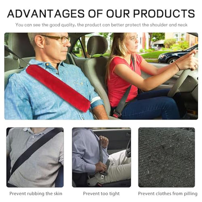 2 Pack Car Seatbelt Covers Shoulder Pad, Soft Faux Sheepskin Seat Belt Shoulder Cover for a Comfortable Driving, Seat Belt Shoulder Strap Covers Helps Protect Your Neck and Shoulder (Red) - color: Red