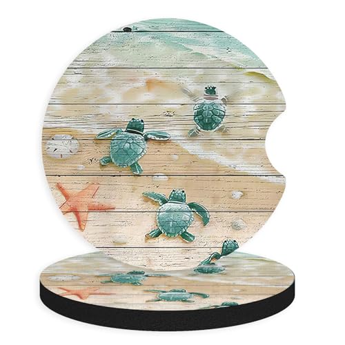 2pcs Cute Sea Turtles Car Coasters,Absorbent Universal neoprener Cup Holder Coasters with a Finger Notch,Car Accessories for Women&Man Interior，2.75" - color: Cute Sea Turtles