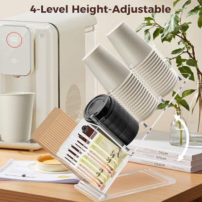 Acrylic Cup and Lid Holder, Adjustable Holder Organizer Disposable Cup Dispenser Stand with Coffee Pod, Creamer Straw Organizer Countertop for Coffee Bar Station Bakery Breakroom - size: With Box