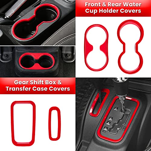 E-cowlboy 18 PCS Full Set Interior Decoration Trim Kit Steering Wheel Center Console Door Handle Air Conditioning Vent Cup Holder Gear Cover Trim for Jeep Wrangler JK JKU 2011-2018 4-Door (Red) - color: Red