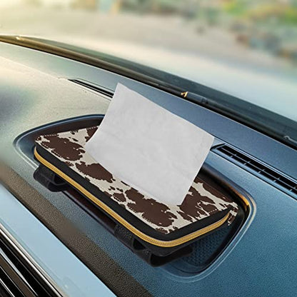 Biyejit Brown Cow Print PU Leather Car Tissue Holder, Classic, Rectangular - color: Brown Cow Print, size: 1 Pack