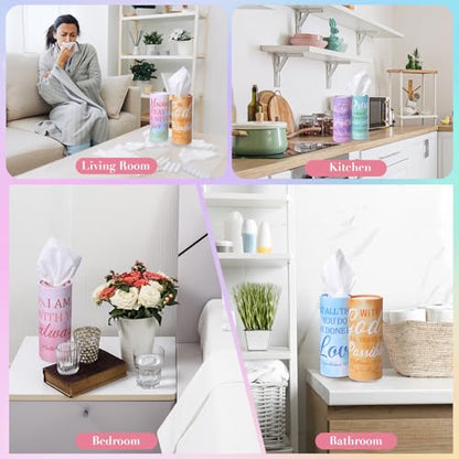 Outus 12 Pcs Christian Car Tissues Cylinder Holder with 3 Ply Facial Tissue Bulk Watercolor Religious Tissue Holder Travel Tissues Boxes Container for Home Mother's Gift for Church Ladies - style: Blending