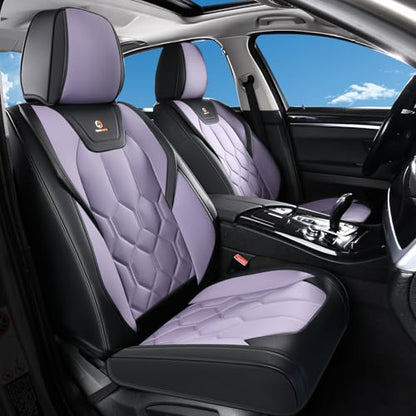 Huidasource Seat Covers Full Set, Universal Fit for Most Cars SUVs Trucks, Full Coverage Leather Seat Cover, Airbag, Cupholder Compatible, Seat Function Retain, Easy Install with Velcro, Black&Purple - color: FS: Black&Purple, size: Full Set