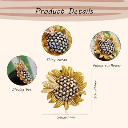ORIESSE Sunflower Car Accessories,Movable Bee Flower Car Air Freshener Vent Clips,Bling Air Vent Aesthetic Decorations for Women,Refillable Aroma Diffusers