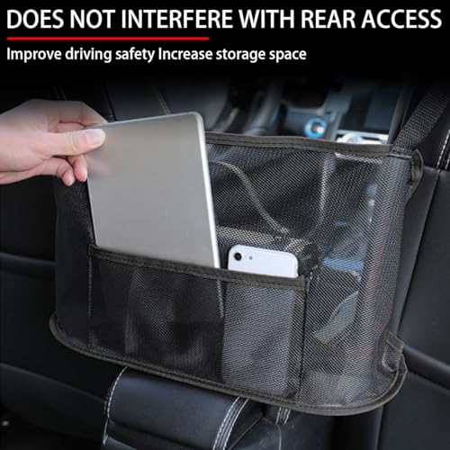 Car Net Pocket Handbag Holder, Mesh Vehicle Storage Organizer Between Front Seats, Large Capacity Auto Purse Holder for Backseat Pet Kid Barrier, Universal for SUV, Truck, RV (Black)