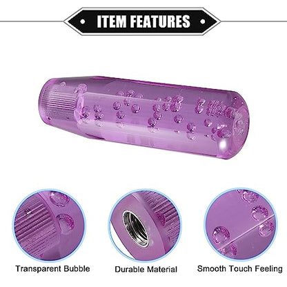Gear Shift Knob Stick, 15cm Faux Crystal Transparent Bubble Gear Shifter Universal for Manual Transmission Vehicle Durable Acrylic Purple with Adapter