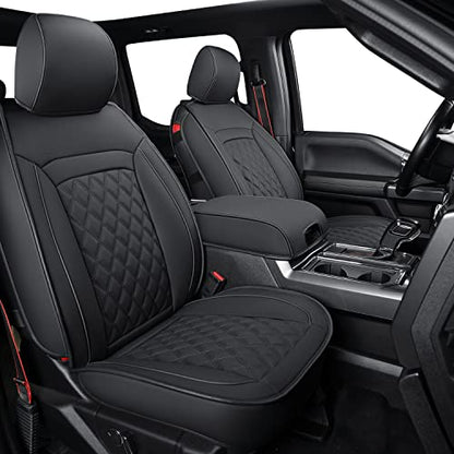LUCKYMAN CLUB F150 Faux Leather Seat Covers Fit for 2010-2014 F150 2011-2016 F250 F350 F450 Pickup Trucks(Front Pair, Black) - color: Black, size: (2010-2014) Front Pair