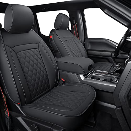 LUCKYMAN CLUB F150 Faux Leather Seat Covers Fit for 2010-2014 F150 2011-2016 F250 F350 F450 Pickup Trucks(Front Pair, Black) - color: Black, size: (2010-2014) Front Pair
