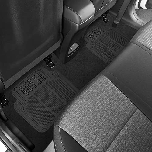 BDK OF-554 Rubber Car Floor Mats, Universal Front & Rear Combo Set with Trunk Cargo Mat Liner for Car Sedan SUV Van, Heavy Duty All Weather Trim to Fit - color: Black