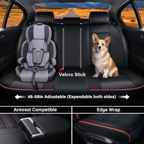 Coverado Car Seat Covers Full Set, 5 Piece Car Seat Protector with Removable Headrest, Nappa Leather Breathable Front Rear Seat Cushion Side All Wrapped Universal Fit Truck Most Cars Black & Red