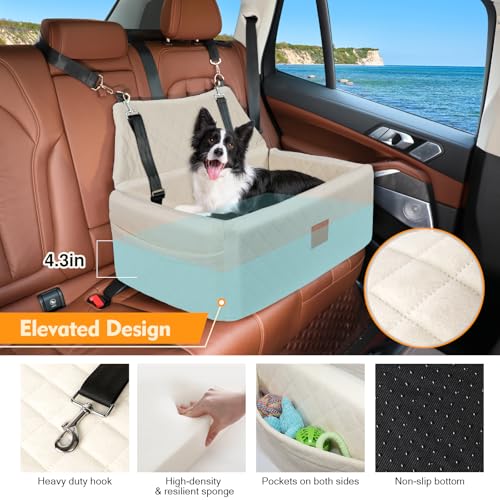 Dog Car Seat for Large Medium Dogs,Washable Pet Carseat Under 55 lbs or 2 Small Dogs,Dog Booster Seat Travel Bed with Thick Cushion,2 Safety Leashes - color: White