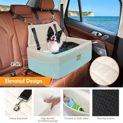 Dog Car Seat for Large Medium Dogs,Washable Pet Carseat Under 55 lbs or 2 Small Dogs,Dog Booster Seat Travel Bed with Thick Cushion,2 Safety Leashes - color: White