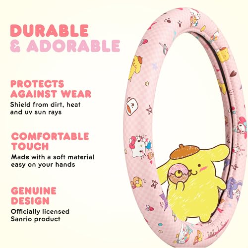 Hello Kitty and Friends Steering Wheel Cover, Universal Fit Cute Accessories for Women, Stylish Decor Gift Hello Accessories - Fits Standard Wheels 14.5"-15" - style: Hello Kitty and Friends Bakery