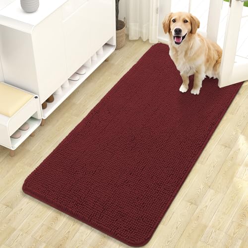 OLANLY Dog Door Mat for Muddy Paws 47x24, Absorbs Moisture and Dirt, Absorbent Non-Slip Washable Doormat, Quick Dry Chenille Mud Mat, Entry Indoor Entryway Carpet for Inside Floor, Caramel Russet - color: Caramel Russet, size: 47" X 24"