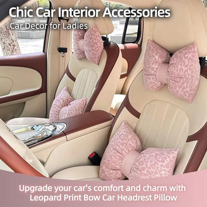 Car Headrest Pillow with Leopard Print Chic Car Interior Breathable Neck Support Cushions Fits for Most Cars (Pink Pillow) - color: Pink Pillow