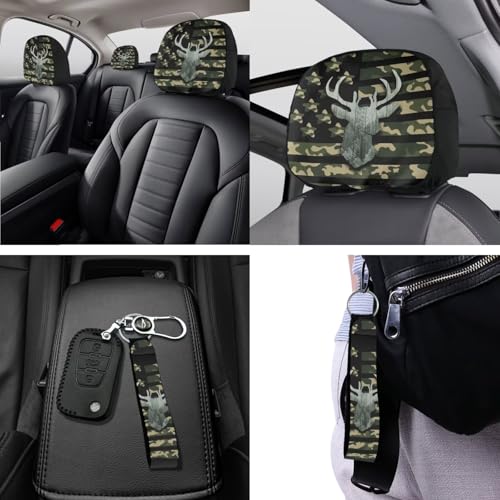 Horeset Camouflage Car Seat Cover Full Set of 11pcs with Headrest Protector Lanyards Key Chain Cup Pad Gear Shift Knob & Handbrake Sleeve Automotive Seat Cover American Flag Deer - color: Camouflage American Flag Deer