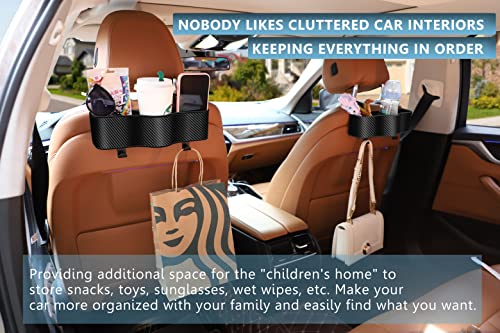 Backseat Car Organizer with Cup Holder - Multifunctional Back Seat Car Organizer with Two Seat Hooks, Fits Most Cars, Can Hold Snacks, Canned Drinks & Phones, Perfect for Travel - color: #1 Carbon Fiber