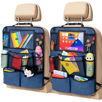 Backseat Car Organizer, Kick Mats Back Seat Protector with Touch Screen Tablet Holder, Back Seat Organizer for Kids with 9 Storage Pockets, Travel Accessories (2 Pack, Ocean Blue)