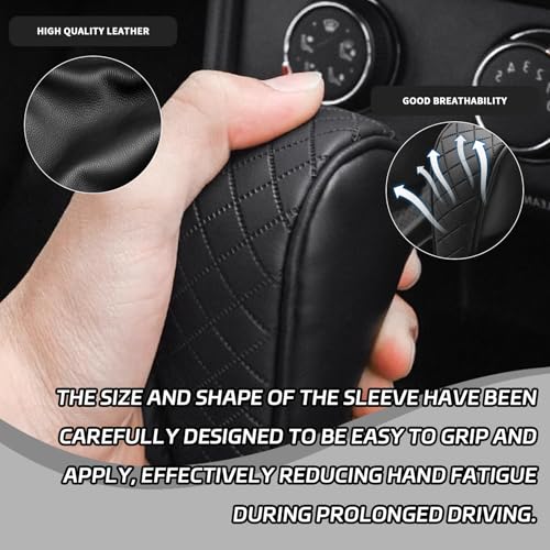 Leather Car Gear Shift Knob Cover, Exquisite Embroidery Design, Durable Anti-Slip Shifter Lever Protector, Universal Shift Knob Decoration Accessories for Most Car, SUV, Truck (Grey) - color: Gray